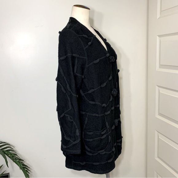 renée Legault Artisanal Designer Unique Wool Blend Black Cardigan Jacket Small - Picture 6 of 10